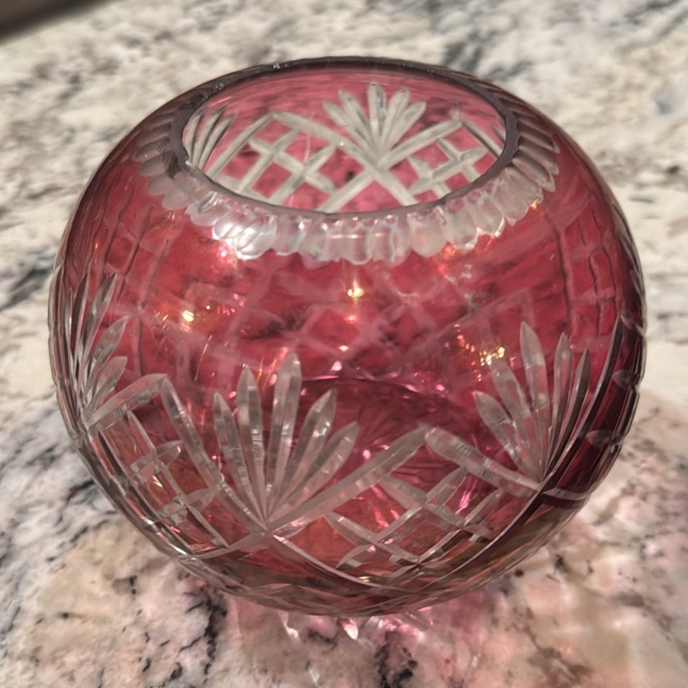 Vintage Bohemian Cranberry Crystal Bowl